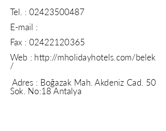 Mholiday Hotels Belek iletiim bilgileri